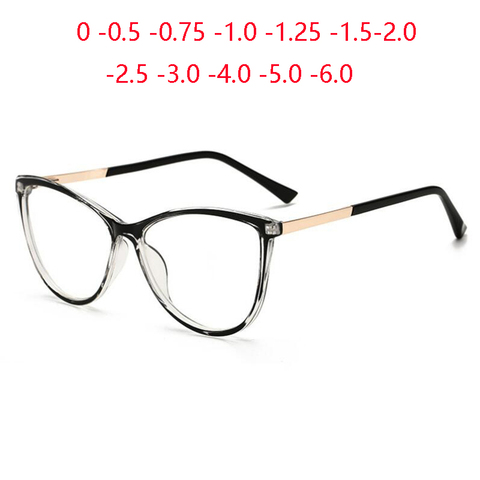 Blu-ray blocage oeil de chat myope lunettes femmes hommes mode PC ovale Prescription Spectacle 0 -0.5 -0.75 -1.0 To -6.0 ► Photo 1/6