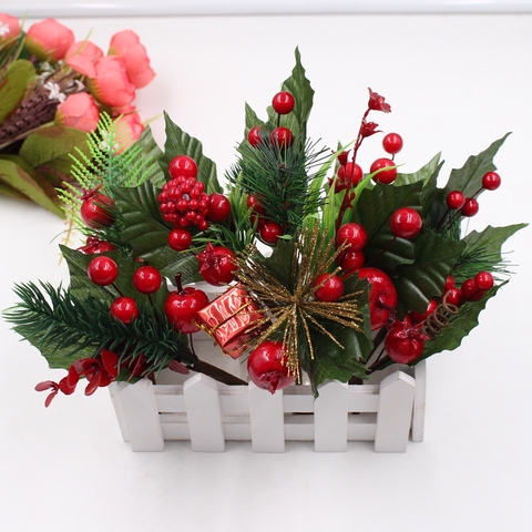 1 pièces décor de noël fleurs artificielles étamines perles Branches mixte Berry pour la décoration de mariage bricolage boîte-cadeau artisanat fausses fleurs ► Photo 1/6