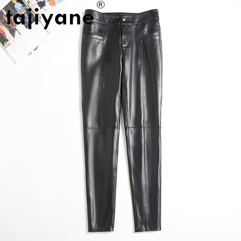 Tajiyane pantalon femmes 2022 en cuir véritable pantalon en peau de mouton véritable pantalon femme haute Wasit pantalon Leggings pantalons TN846 ► Photo 1/6