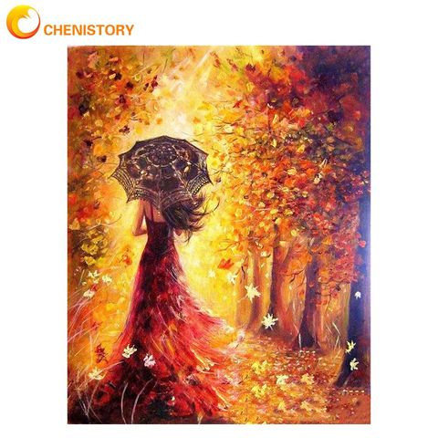 CHENISTORY-Kits de peinture avec numéros pour femmes, beau paysage d'automne peinture à la main ► Photo 1/6