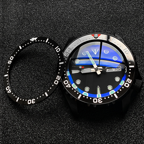 Lunette en céramique plate insérer 38*31.5mm lumineux pip à 12 pour Seiko SKX007 SKX009 pièces de montre ► Photo 1/6