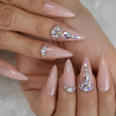 Faux ongles artificiels, pointes pointues, longues, Stiletto, en acrylique, avec Strass, pour manucure, 24 pièces ► Photo 1/6