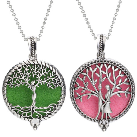 Collier aromathérapie arbre de vie, diffuseur d'arôme, Vintage, pendentif à médaillon ouvert, huile essentielle, parfum ► Photo 1/6