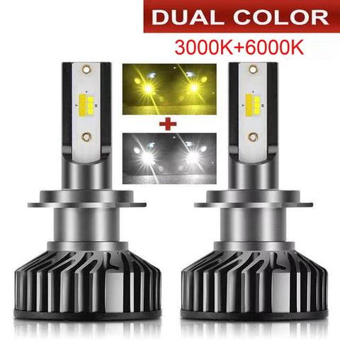 Ampoule de phare antibrouillard pour voiture, 2 pièces, LED double couleur H3 HB4 H27 881 H7 H4 H1 H11 880 3000k 8000k 6000k ► Photo 1/6