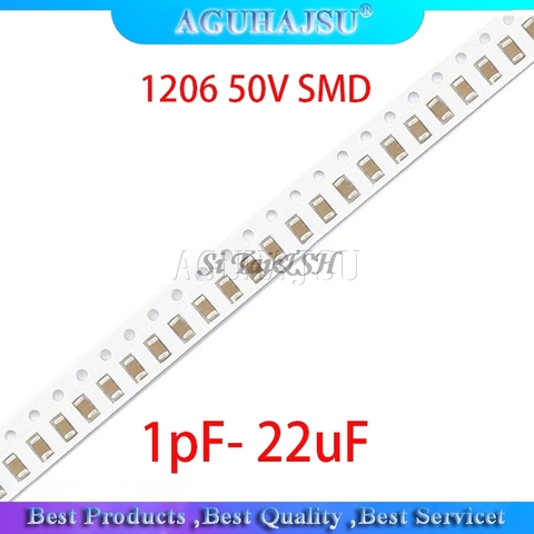 Condensateur céramique multicouche avec Film épais, 100 pièces, 1206 50V SMD, 1pF- 22uF 10NF 100NF 1UF 2.2UF 4.7UF 10UF 22PF ► Photo 1/1