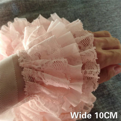 Peau en mousseline de soie plissée 3D en dentelle rose 10CM de large, garniture à franges brodée, garniture à volants pour robe duveteuse, ruban de bricolage ► Photo 1/6