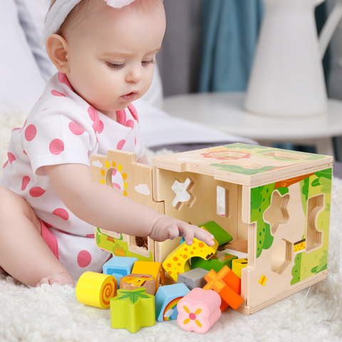 Blocs de construction en forme de bois Montessori pour enfants, boîte d'intelligence colorée de dessin animé, cadeau de jeu éducatif préscolaire pour bébés ► Photo 1/6