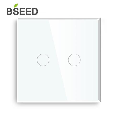 Bseed tactile gradateur ue Standard interrupteur 2 Gang 1 voie Led blanc noir Gloden cristal classe panneau gradateur avec adaptateur ► Photo 1/6