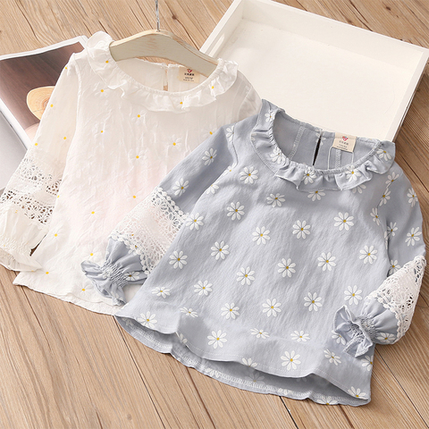 Chemise en coton à manches longues pour enfants, vêtements pour bébés filles, découpe, ajouré, motif Floral, mode printemps automne 2022 ► Photo 1/6