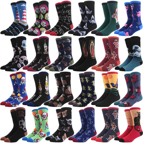 Chaussettes en coton peigné Hip Hop pour hommes, tendance Harajuku requin Clown Skateboard peinture à l'huile animal Happy Socks drôle Sokken ► Photo 1/6