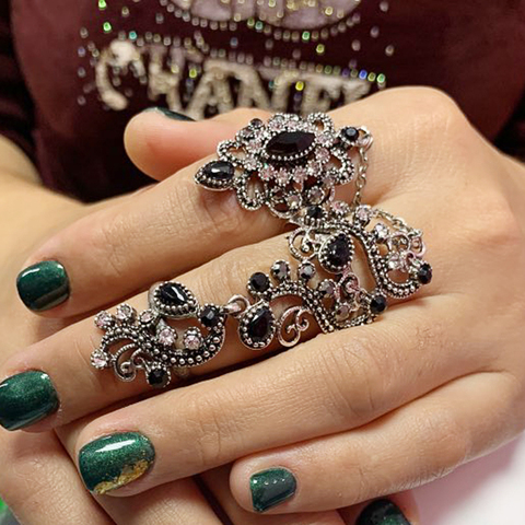 Promotion Double bagues turques pour femmes fleur bijoux ethniques résine multicolore Vintage joli exquis anneau central Anillos ► Photo 1/6