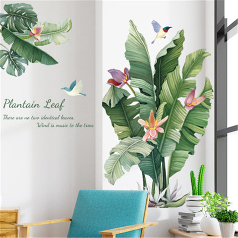 Autocollant Mural plante verte de Style nordique, décor de maison, salon, chambre d'enfants, plage, feuilles de palmier tropicales, Art, fresque ► Photo 1/5