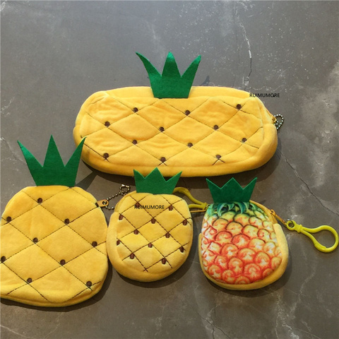 Pochette en peluche en forme d'ananas, porte-monnaie en peluche avec porte-clés, 3 tailles, 8cm, 10cm et 20cm ► Photo 1/6
