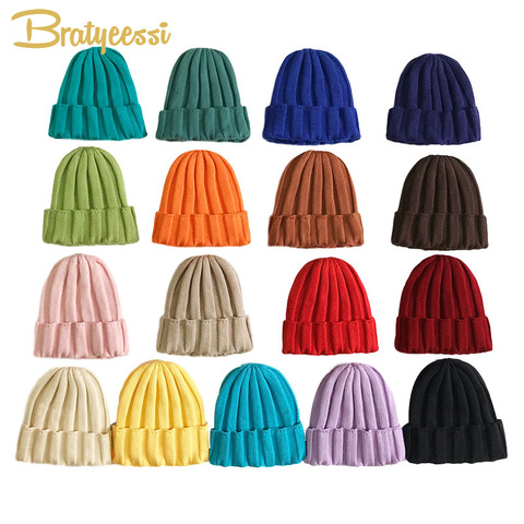 Chapeau d'hiver pour enfants, 17 couleurs, couleur bonbon, en coton tricoté, bonnet pour bébé, élastique, pour filles et garçons ► Photo 1/6