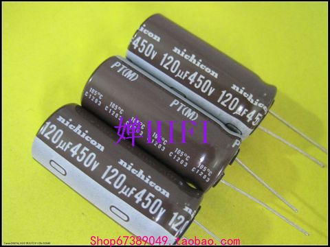 10 pièces NICHICON PT 450V120UF 18X40MM condensateur électrolytique 120uF/450V haute fréquence longue durée 120UF 450V ► Photo 1/2