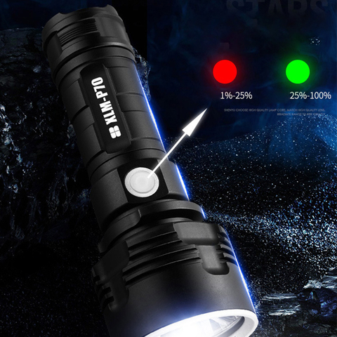 Lampe de poche Super puissante à lumière LED, torche USB Rechargeable, imperméable, lanterne Ultra lumineuse, pour Camping, XLM-L2/P70 ► Photo 1/6