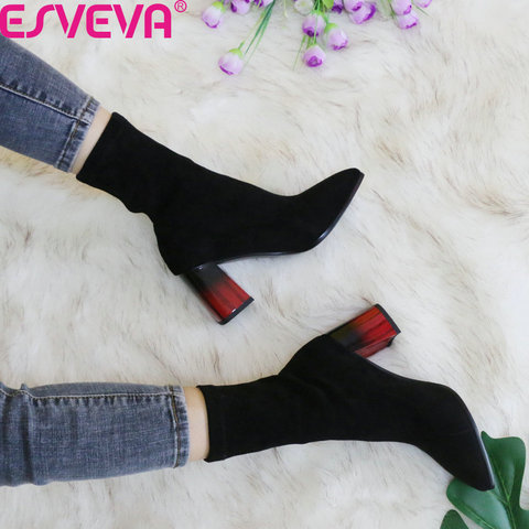 ESVEVA 2022 bout pointu Sexy talons hauts femme automne hiver mode bottines élastique troupeau sans lacet femmes chaussures taille 34-43 ► Photo 1/6