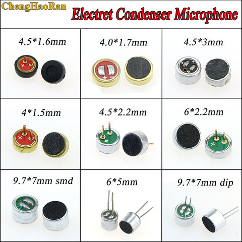 Micro à 2 broches, 9.7mm x 7mm/6x5mm/6x2.2mm/4.5*2.2mm/4*1.5mm/4.5x1.6mm/4x1.7mm, 1 pièce condensateur électrique, Capsule, Microphone, dip smd ► Photo 1/6