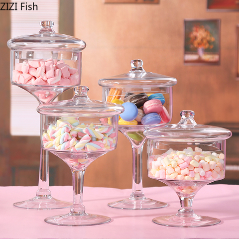 Support à gâteaux en verre Transparent avec couvercle, pot à bonbons avec couvercle en verre, présentoir à Dessert de mariage, réservoir de stockage de bonbons à domicile ► Photo 1/6