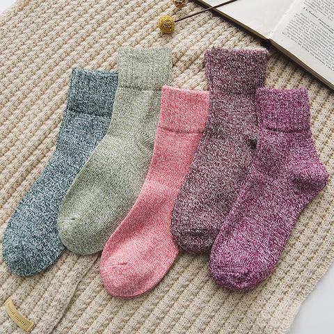 Witner – chaussettes en laine épaisses et chaudes pour femmes, motif de neige, Vintage, colorées, cadeau, taille unique, 5 paires/lot, YM7031 ► Photo 1/6