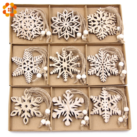 Pendentifs multiples flocons de neige en bois, décorations de noël, à suspendre, cadeaux, 12 pièces/boîte ► Photo 1/6