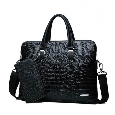 Sac à main Double couche pour hommes, mallettes en cuir, sacs à main motif Crocodile, Sac à bandoulière pour hommes d'affaires, Sac pour ordinateur portable ► Photo 1/6