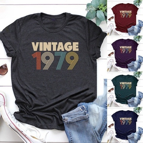 VINTAGE 1979 lettre impression t-shirt femmes à manches courtes O cou ample t-shirt été femmes t-shirt hauts Camisetas Mujer ► Photo 1/5