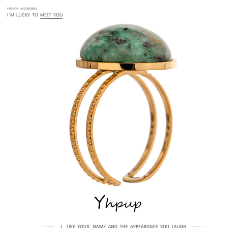 Yhpup – bague en métal avec pierre naturelle verte pour femme, anneau en acier inoxydable, Punk, bijoux de déclaration ► Photo 1/6