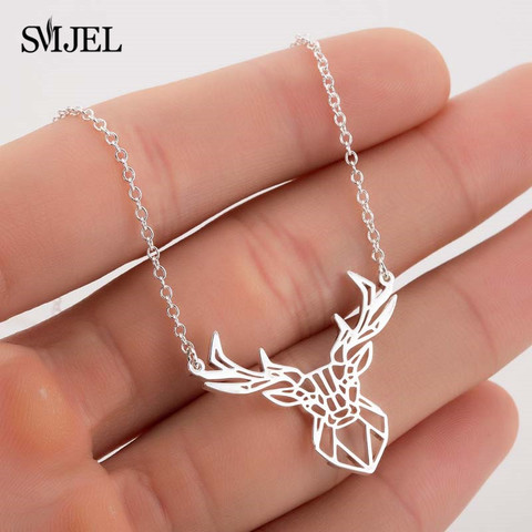 Punk Elk cerf bois pendentif collier femmes acier inoxydable Origami géométrique Animal collier pour noël cadeaux enfant ► Photo 1/6