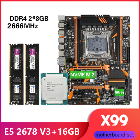 Kllisre X99 D4 carte mère combo avec Xeon E5 2678 V3 LGA2011-3 CPU 2 pièces X 8 GO = 16 GO 2400MHz DDR4 mémoire ► Photo 1/6