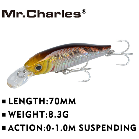 Mr.Charles-leurre de pêche flottant Super coulant, appât de pêche, poisson nageur, trackbait, 70mm/8.3g 0-1.0m ► Photo 1/6
