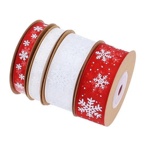 Rubans en Satin de noël, 5 mètres/lot, 10mm, 15mm, 25mm, pour emballage cadeau imprimé, décoration de mariage, Organza, ruban avec nœud, artisanat ► Photo 1/6