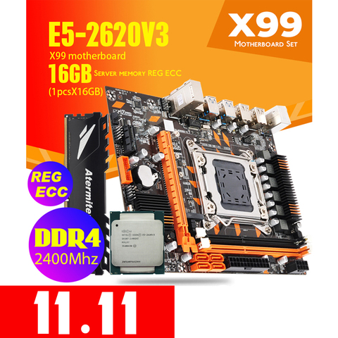 X99 DDR4 2DDR4 DIMM ensemble de carte mère avec Xeon E5 2620 V3 LGA2011-3 CPU 2*8GB = 16GB PC4 RAM 2666MHz DDR4 mémoire RAM REG ECC ► Photo 1/6