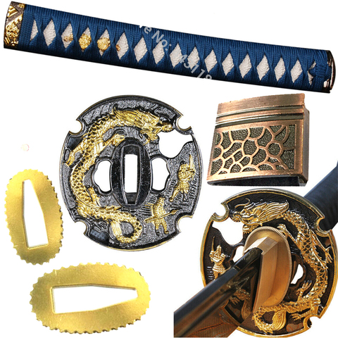 Épée de samouraï japonais Katana/Wakizashi/Tanto, ensemble d'accessoires de garde Kirsite Dragon Tsuba + Menuki + Fuchi + pashira + poignée + Habaki + Seppa ► Photo 1/6