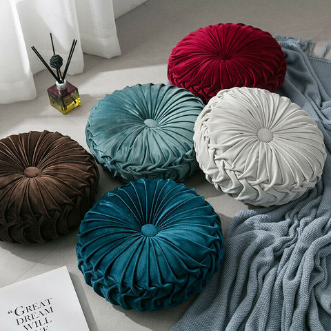 Velours plissé rond coussin de sol oreiller Pouf jeter maison canapé décor luxe européen rond Tatami siège vin rouge bleu qualité ► Photo 1/6