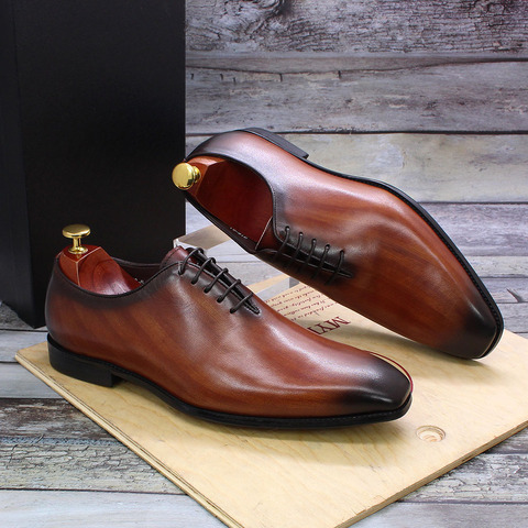 Luxe européen hommes Oxford robe chaussures en cuir véritable coupe entière à la main hommes chaussures à lacets bureau d'affaires chaussures formelles hommes ► Photo 1/6