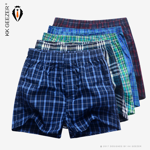 Lot de 5 Boxers à carreaux pour hommes, sous-vêtements à la mode, 100% coton, doux, culottes confortables et respirantes ► Photo 1/6