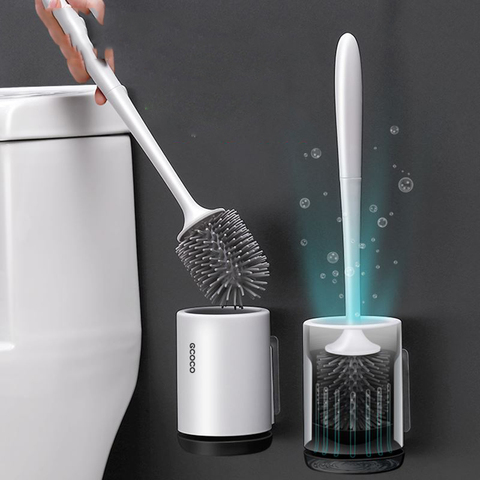 Toilette en Silicone Brosse À Poils Doux mural pour Salle De Bain Brosse de Toilette Set De Support Outil Propre Caoutchouc Thermoplastique Durable ► Photo 1/6