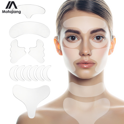 Réutilisable Silicone Rides Autocollant De Lifting Du Visage Ensemble de Bandes Front Encolure De Patchs pour les Yeux Anti-Âge Peau Tampons ► Photo 1/6