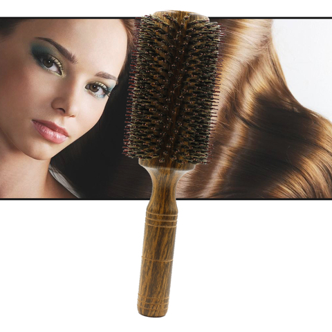 Brosse ronde en bois de poils de sanglier, 63mm, peigne professionnel de haute qualité, pour coiffure, bouclés et lisses ► Photo 1/6