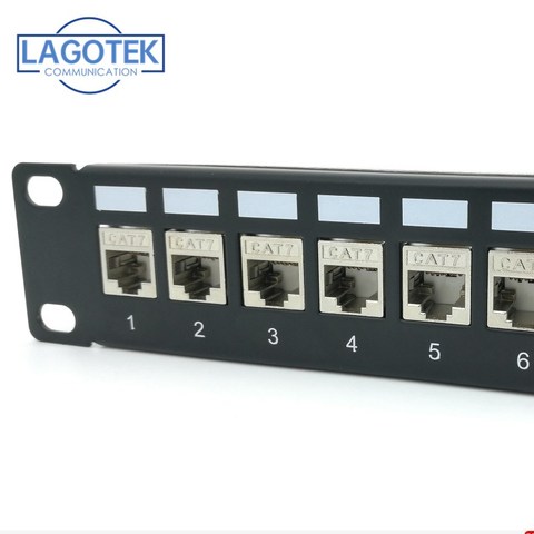 Panneau de brassage modulaire Cat7 Cat6A, 24 Ports, écran 1U, pour Modules Keystone, Rack 19 pouces, noir (+ 24 pièces d'assemblage RJ45) ► Photo 1/6