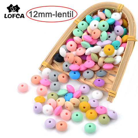 LOFCA 50pcs 12mm Silicone lentilles perles bébé dentition perles sans BPA de qualité alimentaire faisant bébé soins bucco-dentaires sucette chaîne accessoorise ► Photo 1/6