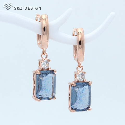 S & Z mode géométrique carré coloré résine ronde zircone Dangle boucles d'oreilles pour femmes fille mariage fête personnalité bijoux ► Photo 1/6