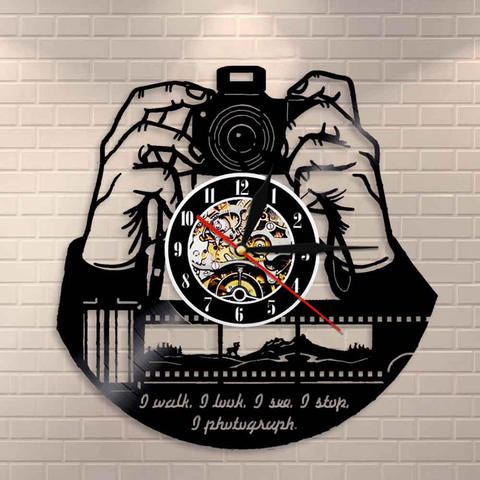 Horloge murale en vinyle pour appareil Photo, mains sur appareil Photo, Studio de photographie, Logo, obturateur, cadeau ► Photo 1/1