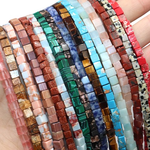 4*4mm naturel carré rose cristal Quartz Agates Jades mer sédiments perles pour la fabrication de bijoux Bracelet à bricoler soi-même boucles d'oreilles accessoires ► Photo 1/6