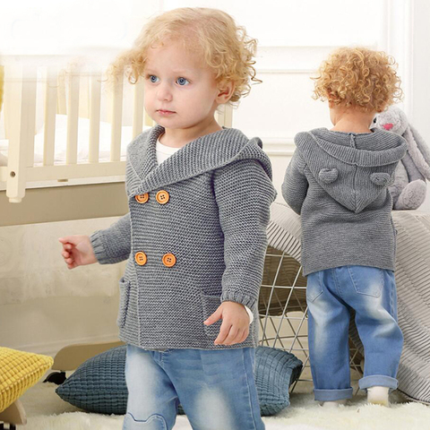 Automne hiver chaud infantile garçon filles tricoté Cardigan manteau bébé garçon fille nouveau-né bébé à manches longues à capuche veste enfants vêtements ► Photo 1/6