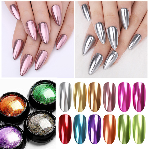 Poudre pailletée métallique effet miroir pour ongles, 1 boîte, poudre colorée, effet métallique, or, Nail Art, vernis Gel UV, flocons chromés ► Photo 1/6