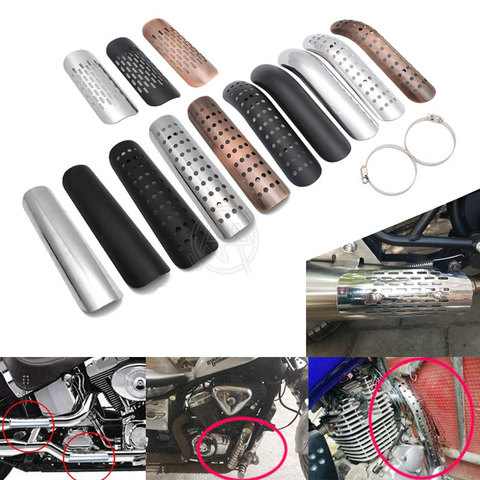 Noir/Chrome/marron moto incurvé silencieux d'échappement tuyau bouclier thermique couvercle protecteur de garde universel pour Honda Harley ► Photo 1/6