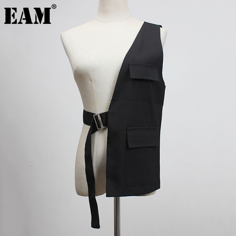 EAM – gilet noir pour femme, coupe ample, col en V, sans manches, avec boucle latérale, à la mode, nouvelle collection printemps automne 2022, 1Y958 ► Photo 1/6