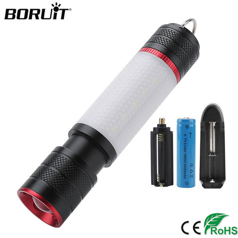 BORUiT T6 COB LAMPE DE POCHE LED 6-Mode Zoom Torche Avec crochet Et aimant de Camping Étanche Extérieure De Chasse Portable Lanterne ► Photo 1/6